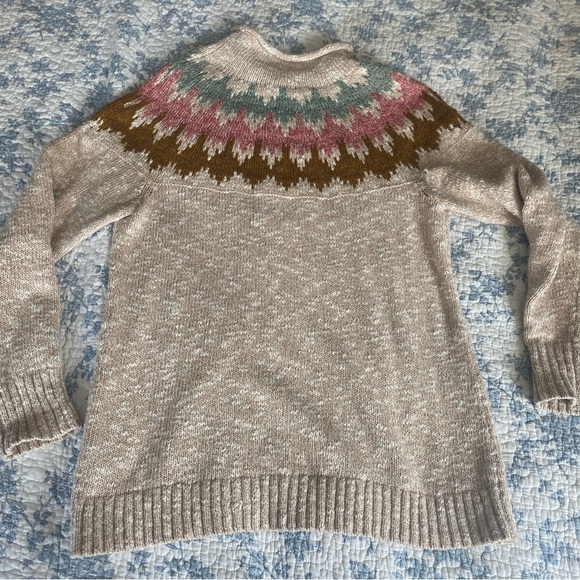 L.L.Bean Cotton Ragg Nordic Fair Isle Ski Funnel Neck Pullover Sweater Size M - Picture 8 of 9